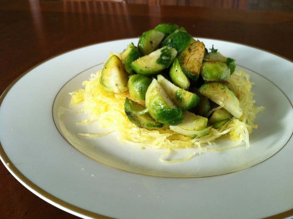 Brussels Sprouts on a Bed of Spaghetti Squash